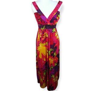PRETTY YOUNG THING PINK, YELLOW & PURPLE MAXI DRESS SZ.S EUC